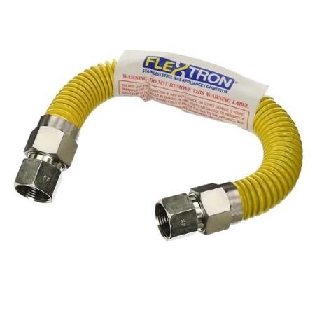 FLEXTRON Gas Line Hose 1/2'' O.D.x18'' Len 3/8" FIP Fittings Yellow Coated Stainless Steel Flexible Connector FTGC-YC38-18H